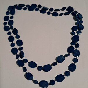 blue oval and round flat beaded long necklace
